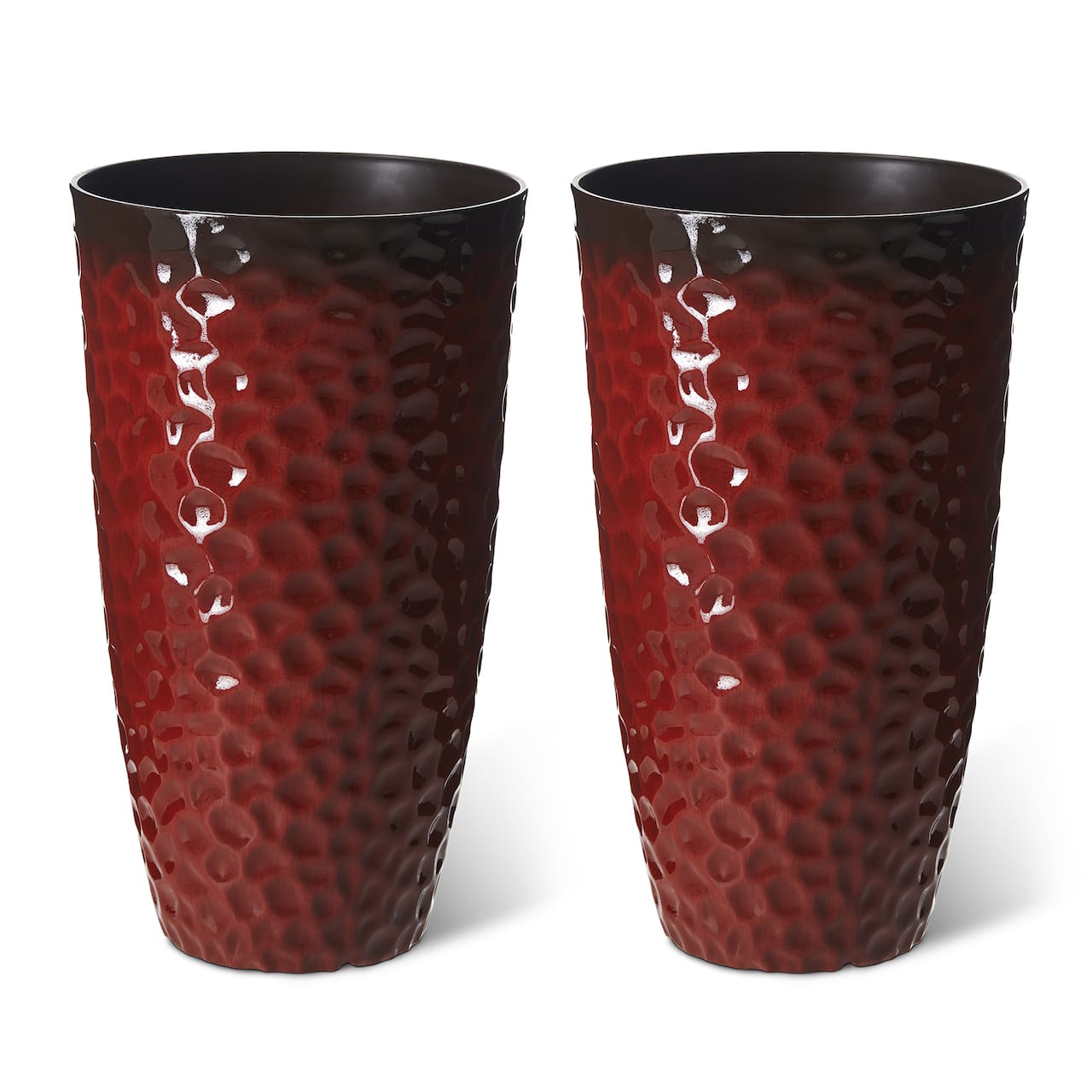 Glitzhome® 23.75" Eco-Friendly Honeycomb Textured Red Tall Plastic Planters, 2ct.
